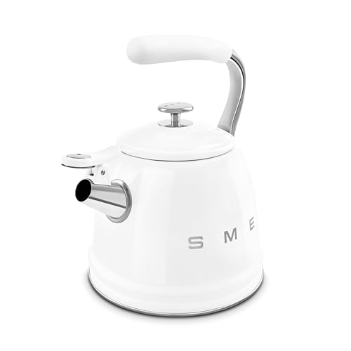 Image of SMEG Stovetop Whistling Kettle - 50s Retro Style, 2.3 Liter (10 Cup / 2.4 Quart) Stainless Steel Tea Kettle with Iconic Design & Whistle - Premium Kitchen Statement Piece-White