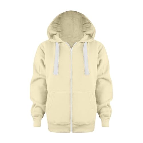 Generisch Chándal sólido Zip Chaquetas Larga Sudadera con Capucha Top Mangas Niñas Niños Niños Abrigo y Chaqueta Chaleco para Niños, beige, 11-12 años