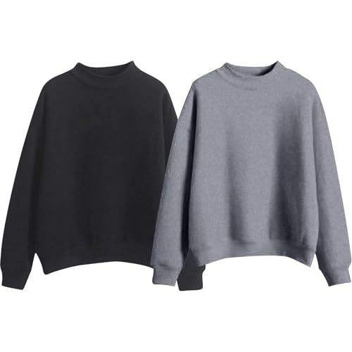 2 Pack Hoodies for Women Casual Oversized Crew Neck Solid Color Sweatshirt Comfy Long Sleeve Pullover Fall Clothes