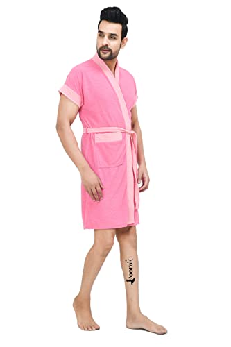 Image of Terry Men Bathrobe Fit Upto 42 inches Pink Baby Pink