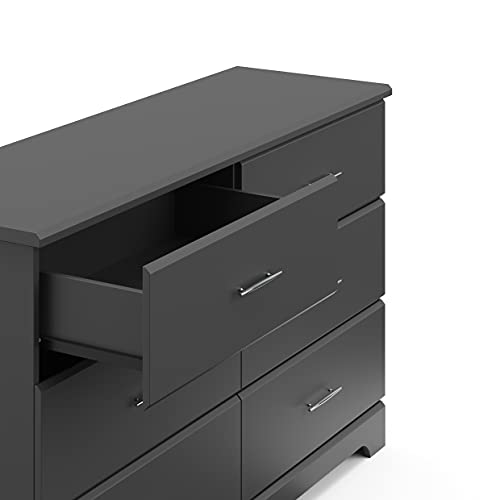 Storkcraft Brookside 6 Drawer Double Dresser (Gray) – GREENGUARD Gold Certified, Dresser For Nursery, 6 Drawer Dresser, Kids Dresser, Nursery Dresser Drawer Organizer, Chest of Drawers