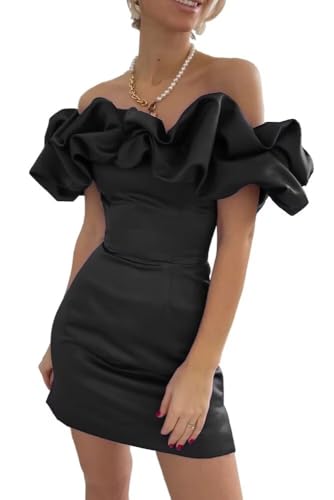Off Shoulder Homecoming Dresses 2024 Ruffles Satin Sheath Pleated Short Mini Prom Cocktail Graduation Dresses3