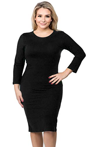 ICONOFLASH Women's 3/4 Sleeves Midi Bodycon Dress Crew Neck Fitted Dresses with Plus Size Options4