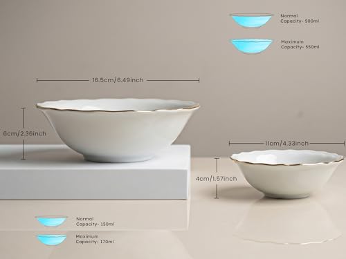 Image of Bodhi House 20-Piece Gold Rim Porcelain Dinner Set | Plates & Bowls Set | Lightweight, Chip Resistant, | Dishwasher Safe | Ideal for Home Dining & Gifting Tableware Set | White