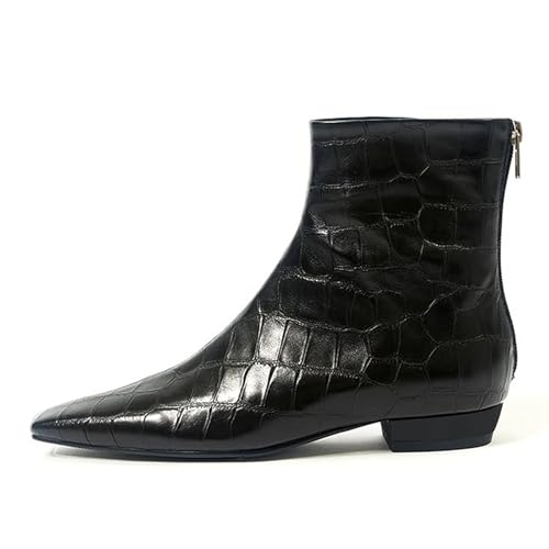 LEMUTISME Women's Stylish Square Toe Matte Leather/Suede/Animal Pattern Comfort Casual Low Flat Heel Dress Chelsea Ankle Booties
