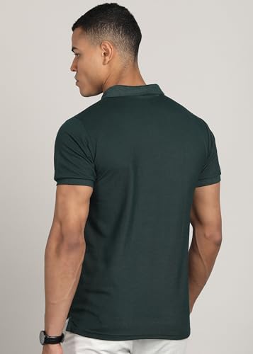 Image of INKKR Men Solid Polo Neck Cotton Blend Collar T-Shirt