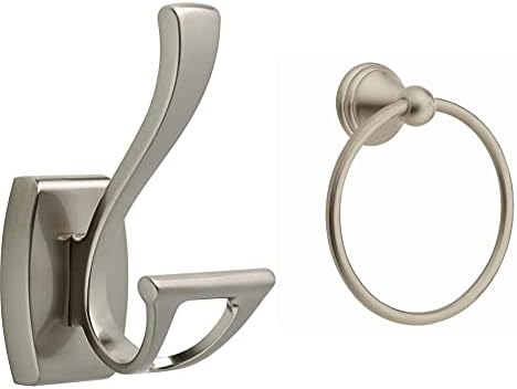 Delta Dansant Towel Hook, Robe Hook Satin Nickel Towel Holder, 135241 2.4 x 2.9 x 4.8 INES & Moen Preston Collection Spot Resist Brushed Nickel 7-in Bathroom Hand Towel Ring, DN8486BN