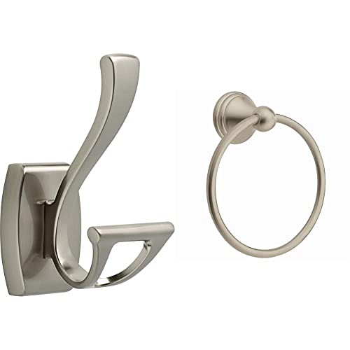 Delta Dansant Towel Hook, Robe Hook Satin Nickel Towel Holder, 135241 2.4 X 2.9 X 4.8 Ines & Moen Preston Collection Spot Resist Brushed Nickel 7-In Bathroom Hand Towel Ring, Dn8486Bn #TOP4