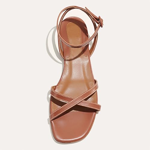 Flat Sandals for Women Open Square Toe Cross Strappy Slide Sandal Shoes Summer Slides with Buckle Ankle Strap4