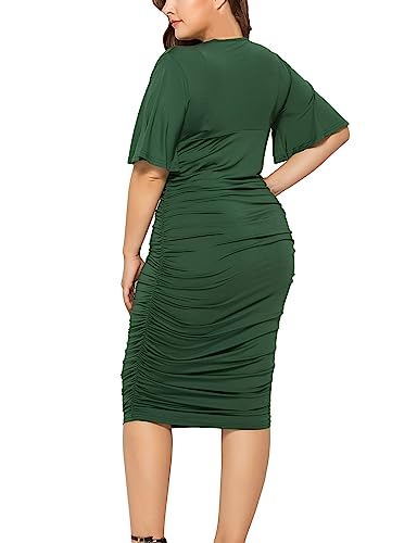 Summer V Neck Flare Half Sleeve Solid Casual Midi Dress Slim Bodycon Ladies Office Pencil Knee-Length Dresses Plus Size2