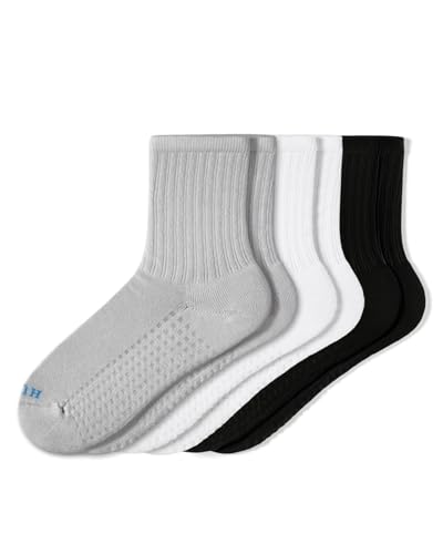 Image of HUE Women's Air Cushion Crew Sock 3 Pair Pack, Light Grey Heather /Black /White, One Size