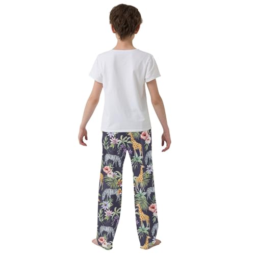 Tropical Giraffe Zebra Boys Long Pants Soft Trousers Elastic Waist Kids Lounge Bottoms with Pockets S-XL3