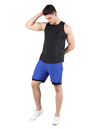 Image of CHKOKKO Double Layered Gym Shorts for Men Workout | Compression Inner Layer with Pockets Across Inner Outer and Back | Dry Fit Sports Athletic wear for Running Jogging or Training
