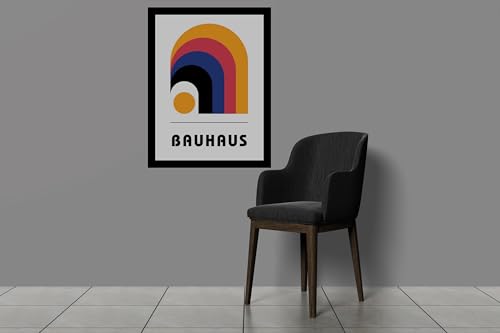 Image of BLINKART Vintage Bauhaus Retro Geometric Aesthetic Poster Gallery | Colorful Wrap Framed For Home Office Studio Living Room Modern Art Studio Decoration Abstract Shapes | (d73) | 13x10 Inch