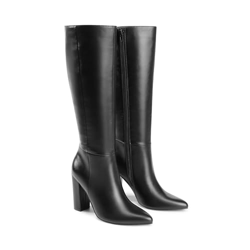 DREAM PAIRS Knee High Boots Women Chunky Heel Pointed Toe Tall Boots for Women Side Zipper Long Boots3