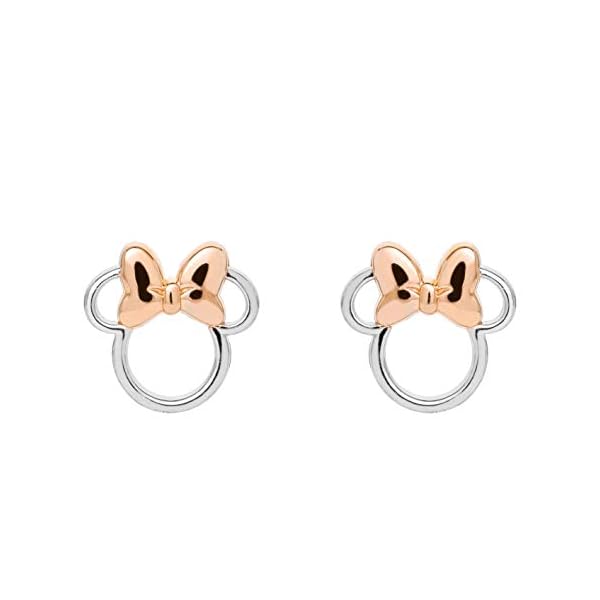 Disney Minnie Mouse Jewelry, Minnie Silhouette Stud Earrings, Two Tone, Sterling Silver