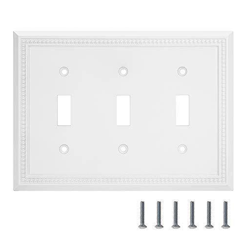 Image of Henne Bery Sunken Pearls Heavy Duty Decorative Wall Plate Switch Plate Outlet Cover (Triple Toggle, White)