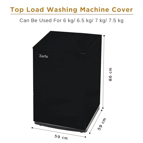 Image of Zerfa Waterproof, Dust-Proof, Sun-Proof Top Load Fully Automatic Washing Machine Cover Fit and Suitable for all Brand Universal Cover for 6 - Black (Dimension - 59 x 59 x 86 CM)
