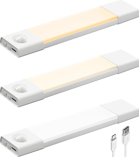 EZVALO 3 Pack 8” Motion Sensor Light Indoor, Wireless Under Cabinet Lighting, 30 LED Rechargeable Closet Lights, Dimmabl - Detailed View