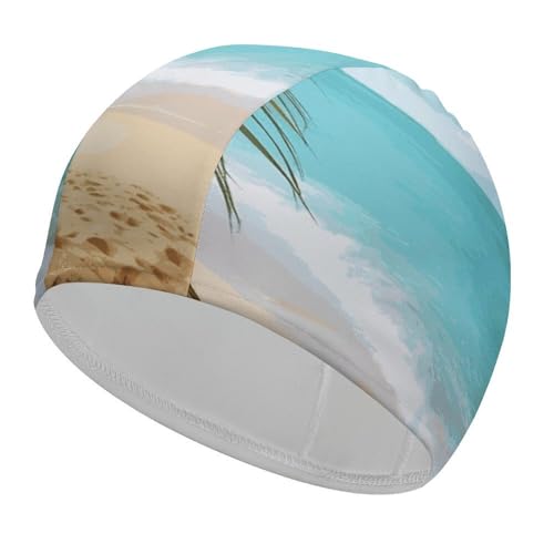 Gorro de baño elástico para Hombre y Mujer, con Estampado de Hojas de Palmera y océano, para Cabello Largo y Corto.