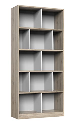 PEGANE Etagère, bibliothèque Enfant Coloris Imitation chêne San Remo, rechampis Blanc - Longueur 90 x Hauteur 197 x Profondeur 38 cm