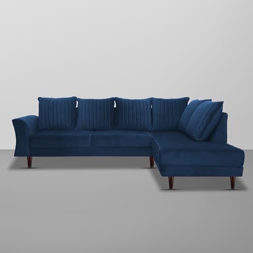 Image of Gratly RHS 4 Seater L Shape Sofa Set for Living Room (Blue Colour) Premium Fabric Sofa