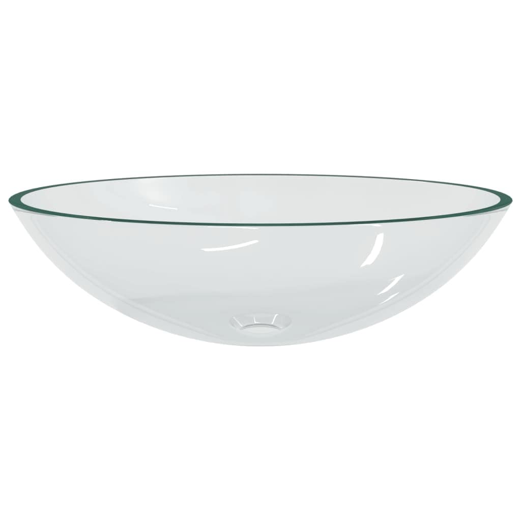 Lavabo de cristal transparente de 50 x 37 x 14 cm sobre el mostrador con orificio de drenaje de 4,5 cm para baño