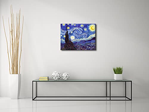 Pyradecor Starry Night Large Van Gogh Oil Paintings Reproduction Canvas Prints Abstract Landscape Pictures Canvas Wall Art for Home Office Bedroom Decorations