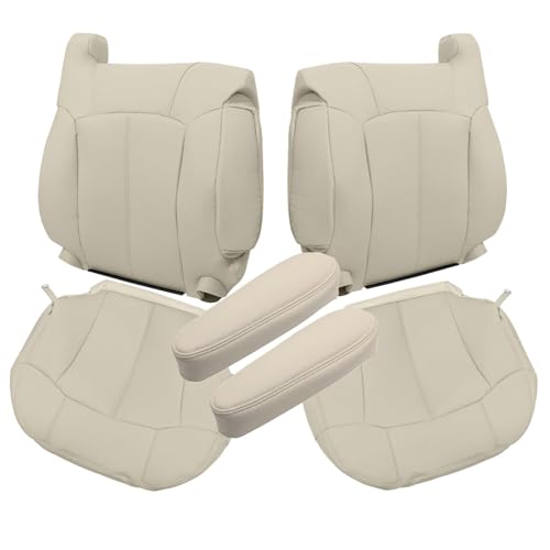 Priprilod Light Tan 522 or 922 Microfiber Leather Driver & Passenger Side Bottom & Top Lean Back & Armrests Replacement Seat Covers Compatible with Chevy Tahoe Suburban 1500 2500 1999 2000 2001 2002