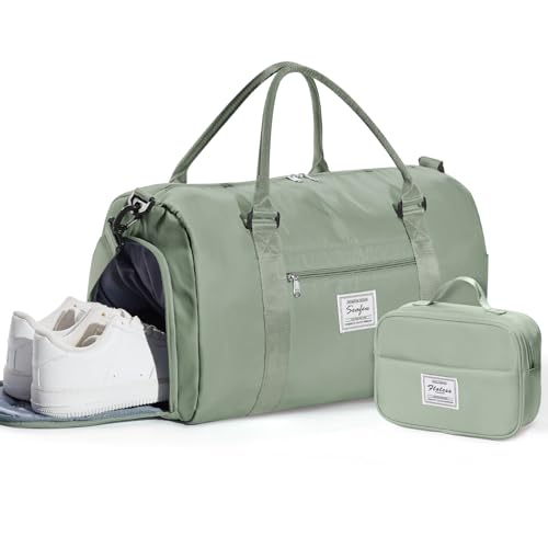 WISEPACK Gym Bag for Womens with Shoes Compartment Travel Duffel Bag