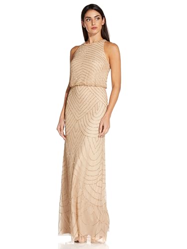 Image of Adrianna Papell Womens Halter Blouson Beaded Gown