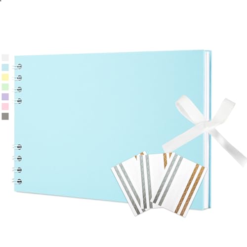 Vienrose Album Fotografico Scrapbook fai da te con 40 Pagine Bianche Spiralalbum per Baby Shower, Matrimonio e Compleanno, 15x21,6 cm Azzurro