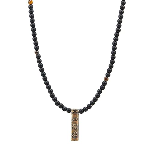 KARMA AND LUCK - Divine Energy - Men's Onyx Tiger's Eye Stone Hamsa, Evil Eye, OM Triple Protection Necklace, Handmade in Bali