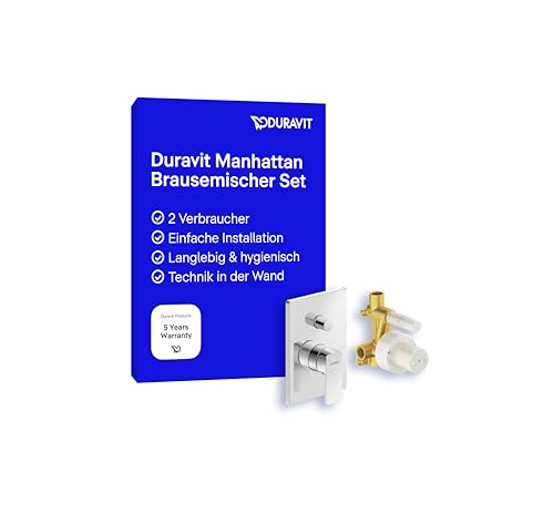 Duravit Manhattan Duscharmatur Set für 2 Verbraucher, inkl. Fertigmontageset mit Unterputz-Grundkörper, Einhebel-Brausemischer mit Keramikmischsystem, Chrom