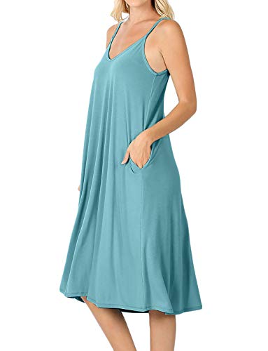 Image of ALLLA Women's Lightweight Flowy Summer Dress - Adjustable Strap Knee Length Dress with Side Pockets. Casual, Beachwear