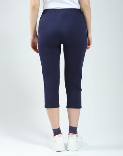 Image of Monte Carlo Women Regular Fit Capri | Calf Length | 3 /4th Solid Pyjama| Drawstring Closure | Nightwear Capri for Women's Navy