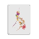 Póster retro de mapa de flores de Filipinas, letrero de metal de estaño, arte elegante, pintura de hierro, bar, cueva de personas, cafetería, garaje, póster para decoración de pared, 30 x 40 cm