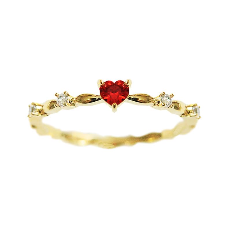 Gold-Tone Heart Engagement Ring for Women, Romantic Red Gemstone with Twisted Band Design, Dainty Alloy Promise Ring2