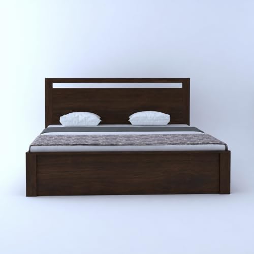 Image of SHISSO Solid Sheesham Wood Queen Size Bed with Storage Box | Wooden Queen Size Double Bed Cot Palang with Storage | Furniture for Bedroom,Home,Hotel | Jaipur Design | Walnut Finish