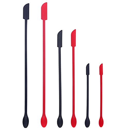 Mini Spatula Silicone Spatula Set,6 Pcs Jar Spatula Last Drop Small Spatulas,Reusable Thin Jar Scraper, Last Drop Spatula For Kitchen Bottles,Cosmetic,Lotion(Black+Red) #TOP15