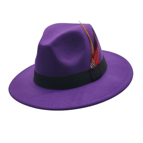 Image of Mens Fedora Hats Classic Wide Brim Fedora Hat for Women Men Dress Hats Panama Hat with Band