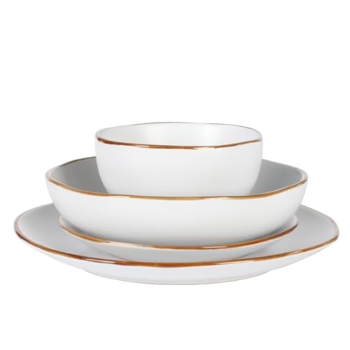Image of Gibson Home Hazeltine 16-Piece White Stoneware Dinnerware Set - Plates and Bowls, Durable Ceramic Kitchen Dinner Set