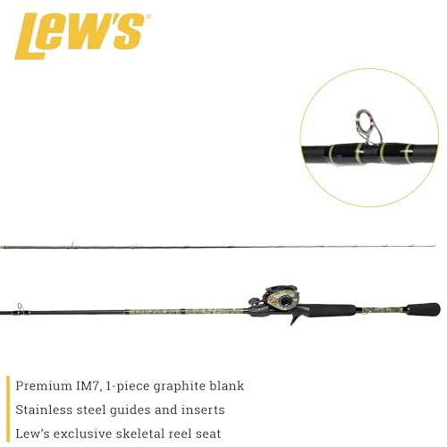Lew's American Hero Camo Baitcast Reel and Fishing Rod Combo, 7-Foot 1-Piece Medium Power IM7 Graphite Rod, 5+1 Bearings, 7.5:1 Gear Ratio, One-Piece Graphite Frame, Right-Hand Retrieve, Camo/Black by Lew's - Image 4