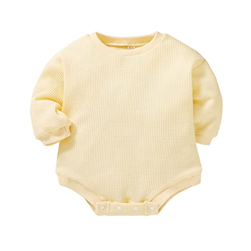 Image of Little MISS Sassy Baby Girl Boy Romper Long Sleeve Oversized Sweatshirts Waffle Knit Sweater Bodysuit
