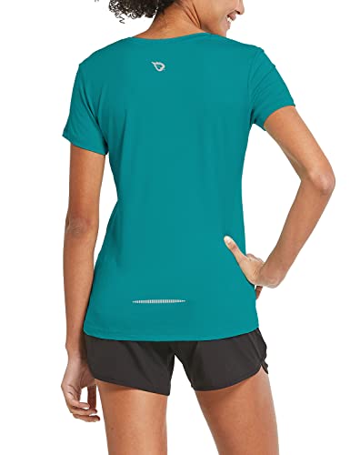 Baleaf Women's Athletic Running Shirts Short Sleeve Tee Loose Fit Lightweight Quick Dry Workout Gym Yoga Crewneck Tops Teal Size L #TOP5