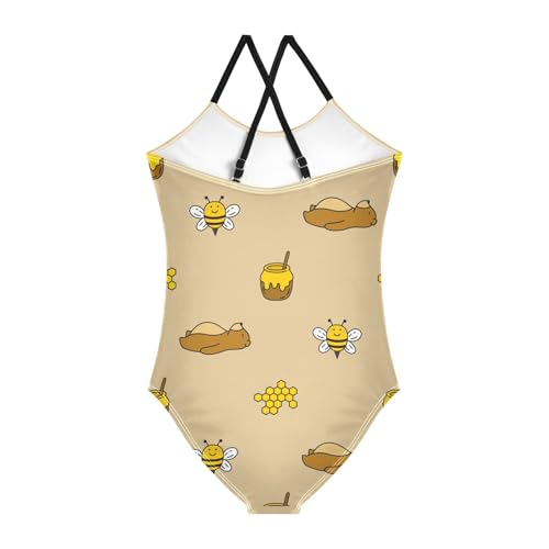 ZZKKO Bear and Bee Girls Swimsuit One Piece Bathing Suit for Baby Girls' Swimwear 3-10T2