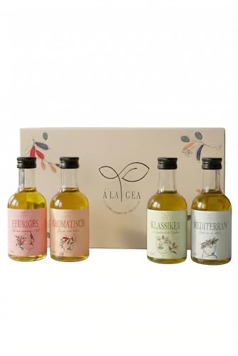 Á LA GEA Geschenkset Premium Aromatisiertes Olivenöl Chili Knoblauch Rosmarin & Klassisch Mediterranes Gourmet Tasting Set Probierset
