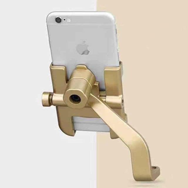 Image of HUMBLE Universal Mobile Phone Holder Waterproof Easy Adjustable Rear View Mirror Mount Solid Metal Stand up to 7 inch Suitable for Bicycle, Motorcycle, Bike Scooty Fits All Smartphones (Golden)
