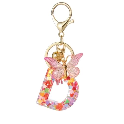 Image of GEOCARTER Lightweight Fashion Initial Letter Key Ring with Butterfly Pendant & Tassel, Stylish Purse Charm for Handbags, Car Keys, Gifts for Girls & Women