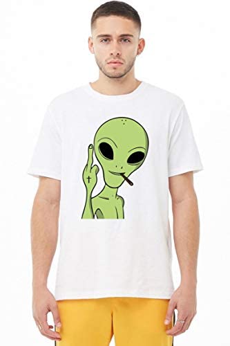 VLAMOversized Fit Trippy Alien Graphic Printed Unisex White T-Shirt